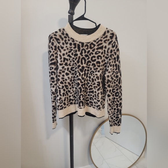Veronica Beard Marly Leopard-print Crewneck Sweater Tan Large - Picture 1 of 6